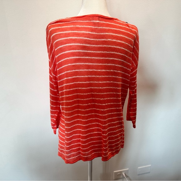J.Jill Linen Blend Coral Striped Knit Top 3/4 Sleeve Button Accent Womens size M - Picture 5 of 8
